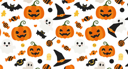 Naklejka premium Seamless Vector Pattern of Halloween Icons