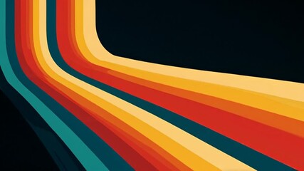 A retro vector graphic design of colorful stripes Retro, on a dark background, with bold lines, simple shapes, and a 1970s - Powered by Adobe