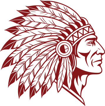 Native American Indian Chief Head with Headdress in Profile Illustration