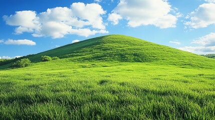 Fototapeta premium Green Hill, Blue Sky, Lush Grass