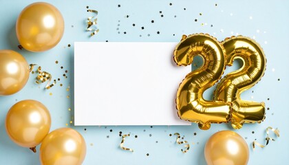 Blank paper with room for own message. Balloon number 22 for 22nd birthday or anniversary party