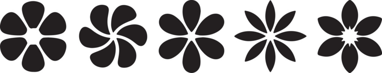 Flower icon set, black Flower isolated on white, vector illustration
