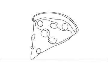 Continuous one line drawing of Pepperoni pizza slice. Single line drawing illustration of Pizza sliced. Italian food concept vector art. Doodle line illustration.
