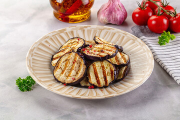 Tasty grilled eggplant round slices