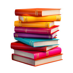 Fototapeta premium A vibrant stack of hardcover books with colorful spines showcasing knowledge and education isolated on transparent background