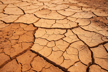 Close up of dry cracked earth texture with deep fissures