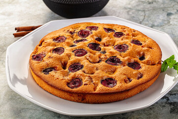 Crust homemade pie with plums