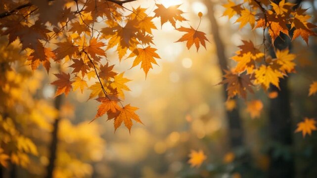  falling autumn leaves golden glow nature background video