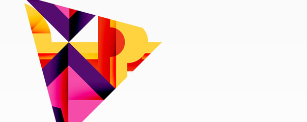 Abstract geometric shapes overlap, creating vibrant colorful design. Bright hues contrast against white background. Modern aesthetic.