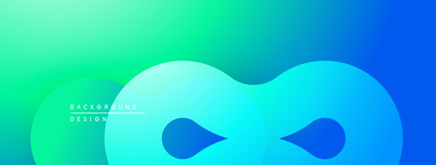 Abstract gradient background features flowing shapes. Blue, green hues blend smoothly creating modern design. Minimalist aesthetic.