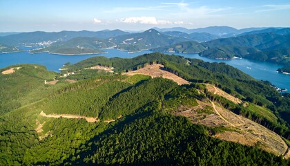 Fototapeta premium Mountainous landscape with a cleared area