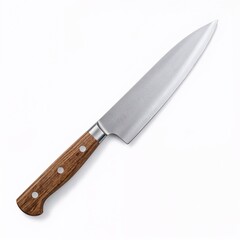 Fototapeta premium Sharp butcher knife with wooden handle on white background Concept of isolate