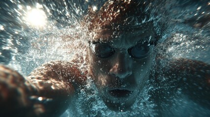 Freestyle swimming technique viewed underwater