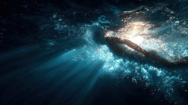 Freestyle swimming technique viewed underwater