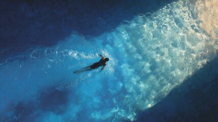 Shadow of a swimmer seen underwater from above 
