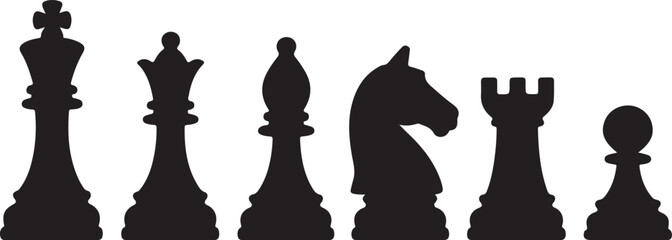 Set of chess vector icons. Black silhouette with chess. King, queen, pawn, horse and rook © Masud