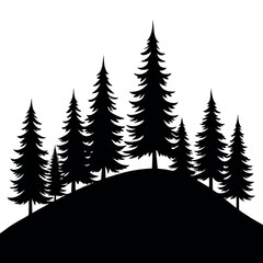 Obraz premium Layered forest hill silhouette with pine trees isolated on white background