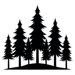 Obraz premium Group of stylized pine tree silhouettes arranged on white background silhouette isolated on white background