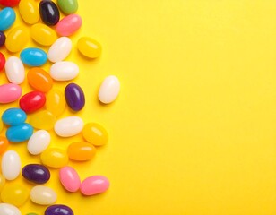 Obraz premium Colorful jelly beans on yellow background (3)
