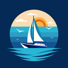Fototapeta premium Minimalist Yacht Sailing Ocean Vector