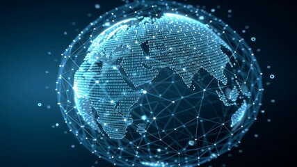 Digital globe with global network connections and binary code background on blue, representing digital marketing in the world of technology - Powered by Adobe