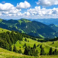 Fototapeta premium Mountain vista, lush green slopes