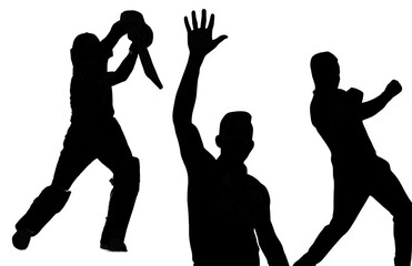 Cricket Player Silhouettes – Batting, Bowling, and Celebrating Poses