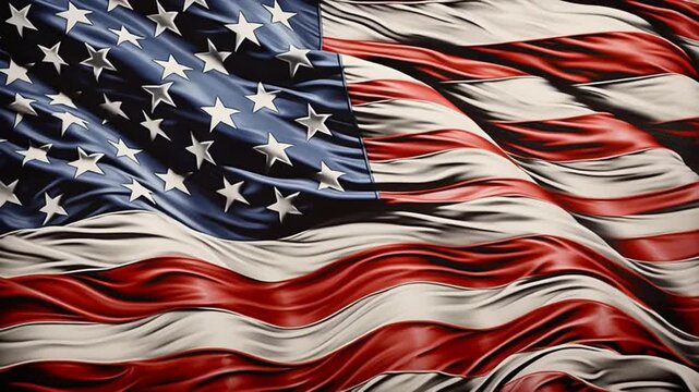 an american flag with white and black stars waving in the wind, detailed hyperrealism, stencils, zbrush, striped painting, torn, distressed edges, limited color range, smooth and curved lines 49_30