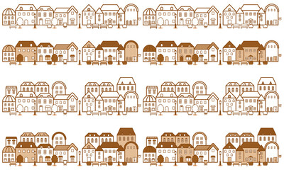 街並みのイラスト、ラインアート、線画