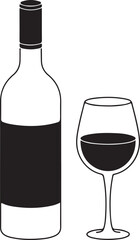 Wine bottle with wine glass icon or silhouette. Alcohol symbol. Vector illustration