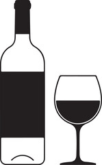 Wine bottle with wine glass icon or silhouette. Alcohol symbol. Vector illustration