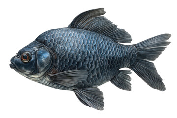 Fototapeta premium Black Moor Goldfish Swimming Aquatic Pet Exotic Fish Closeup Animal Wildlife Dark Background Nature