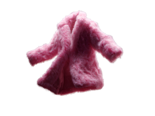 Stylized Floating Pink Faux Fur Coat with Dramatic Shadows, Transparent Background