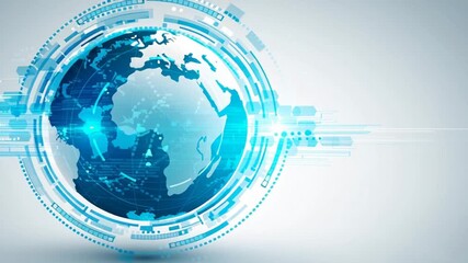 Abstract digital background with a globe and world map on a light blue background, a global business concept vector illustration - Powered by Adobe