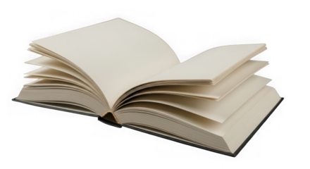 Ai generated image of open book with blank pages isolated on transparent background