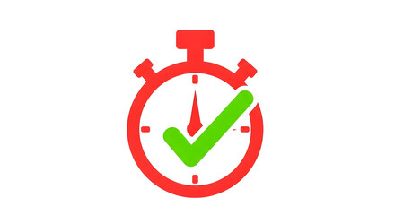 Completed task timer icon, stopwatch with checkmark, time management concept, deadline