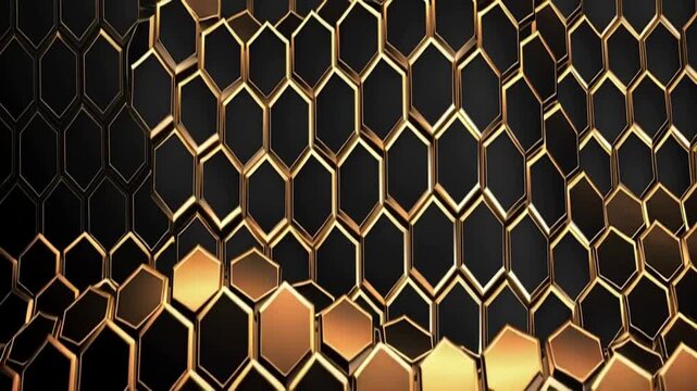 Abstract black background with a golden hexagon pattern for a luxury design concept vector presentation wallpaper, high resolution