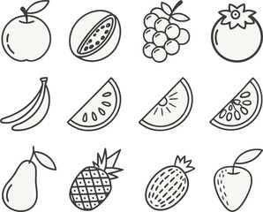 Fototapeta premium Collection of hand drawn fruit silhouettes isolated on transparent background