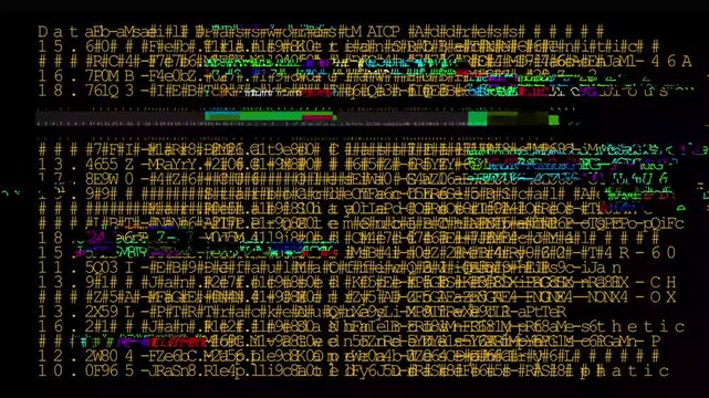 Background of moving code strings with interference effects. Bright digital background with abstract typography.