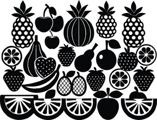 Collection of assorted fruit silhouettes isolated on transparent background silhouette