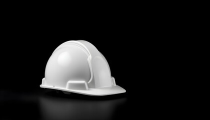 White safety helmet on black background with space for text.