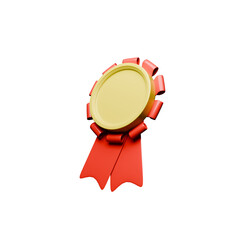 Perspective View 3D Illustration of Award Medal with Red Ribbon