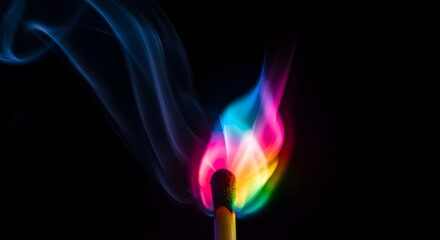 Burning Match with Rainbow Flames and Smoke