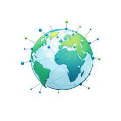 Stylized earth with global connections and network points isolated on transparent background