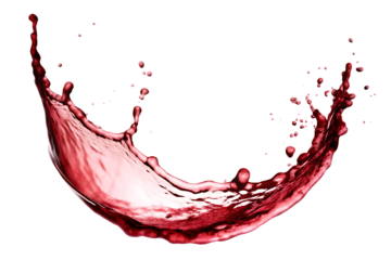 Red splashes in the air. Liquid looks like juice, red wine or blood on an isolated white background