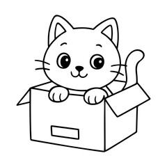 Cute Kitten Inside a Box – Fun Cat Coloring Page for Kids Activities
