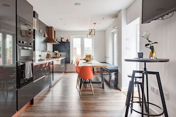 modern luxury dining room interior, 3d render