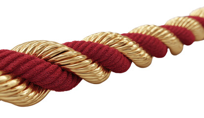 Close-up of a gold-toned, twisted rope necklace with burgundy accents © Dewan