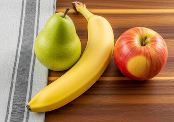 Summer apples and pears,  Fresh Fruits on a Wooden Board.