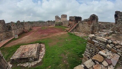 Crumbled Walls and Architectural Ruins of Rana Kumbha Palace, Chittorgarh Fort Complex